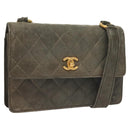 CHANEL Matelasse Shoulder Bag Lamb Skin Gray Gold CC Auth 130947-1