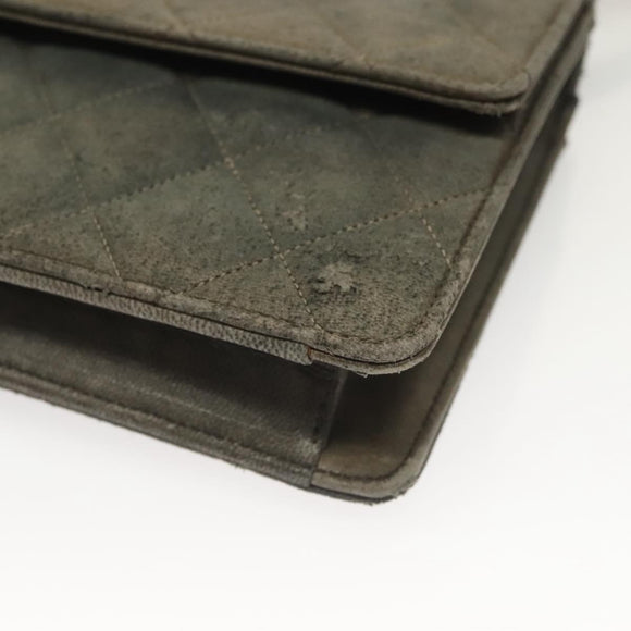 CHANEL Matelasse Shoulder Bag Lamb Skin Gray Gold CC Auth 130947