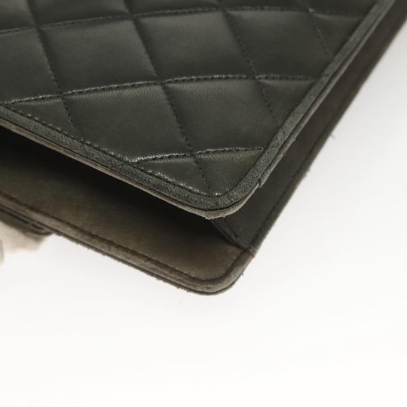 CHANEL Matelasse Shoulder Bag Lamb Skin Gray Gold CC Auth 130947