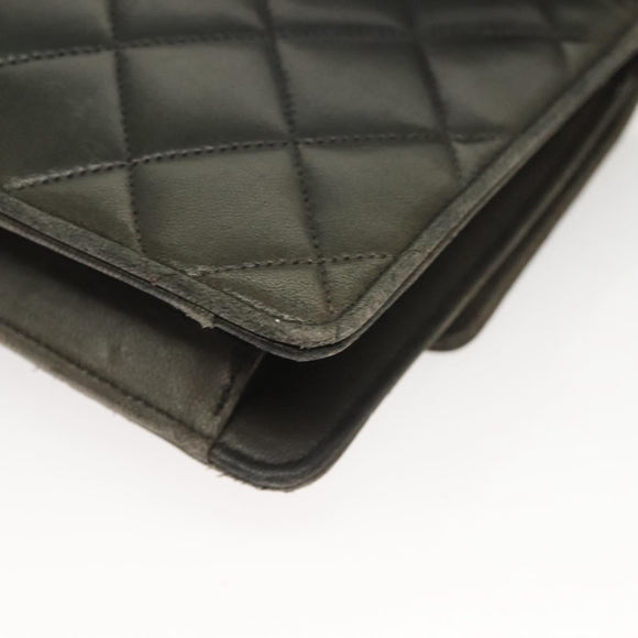 CHANEL Matelasse Shoulder Bag Lamb Skin Gray Gold CC Auth 130947