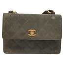 CHANEL Matelasse Shoulder Bag Lamb Skin Gray Gold CC Auth 130947-13