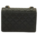 CHANEL Matelasse Shoulder Bag Lamb Skin Gray Gold CC Auth 130947-2