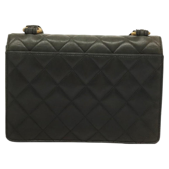 CHANEL Matelasse Shoulder Bag Lamb Skin Gray Gold CC Auth 130947