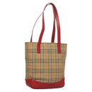 BURBERRY Nova Check Tote Bag Canvas Leather Beige Red gold Auth 130949-1