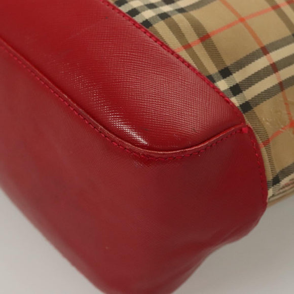 BURBERRY Nova Check Tote Bag Canvas Leather Beige Red gold Auth 130949