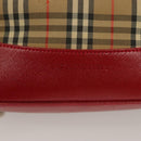 BURBERRY Nova Check Tote Bag Canvas Leather Beige Red gold Auth 130949-17
