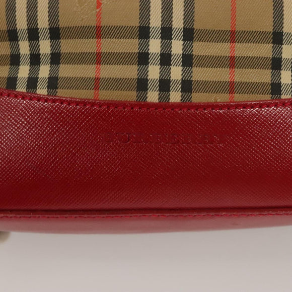 BURBERRY Nova Check Tote Bag Canvas Leather Beige Red gold Auth 130949