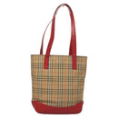 BURBERRY Nova Check Tote Bag Canvas Leather Beige Red gold Auth 130949-13
