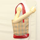 BURBERRY Nova Check Tote Bag Canvas Leather Beige Red gold Auth 130949-20