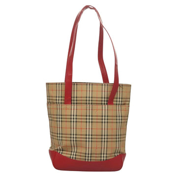BURBERRY Nova Check Tote Bag Canvas Leather Beige Red gold Auth 130949 - 0