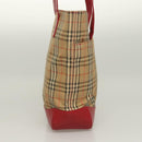 BURBERRY Nova Check Tote Bag Canvas Leather Beige Red gold Auth 130949-3