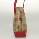 BURBERRY Nova Check Tote Bag Canvas Leather Beige Red gold Auth 130949-4