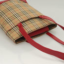 BURBERRY Nova Check Tote Bag Canvas Leather Beige Red gold Auth 130949-6