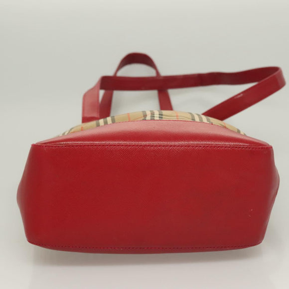 BURBERRY Nova Check Tote Bag Canvas Leather Beige Red gold Auth 130949