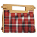 BURBERRY Nova Check Blue Label Hand Bag Nylon Leather Red Silver Auth 130950-1