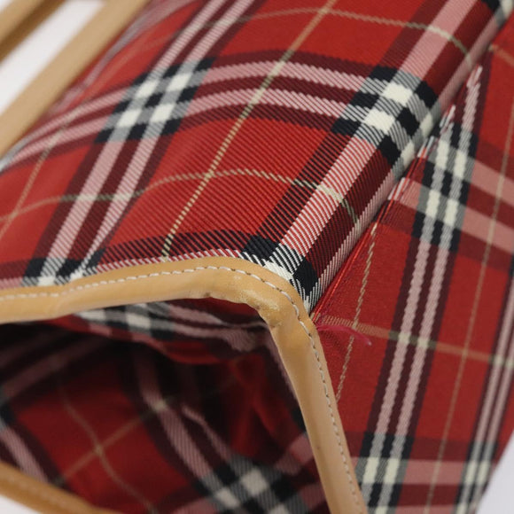 BURBERRY Nova Check Blue Label Hand Bag Nylon Leather Red Silver Auth 130950