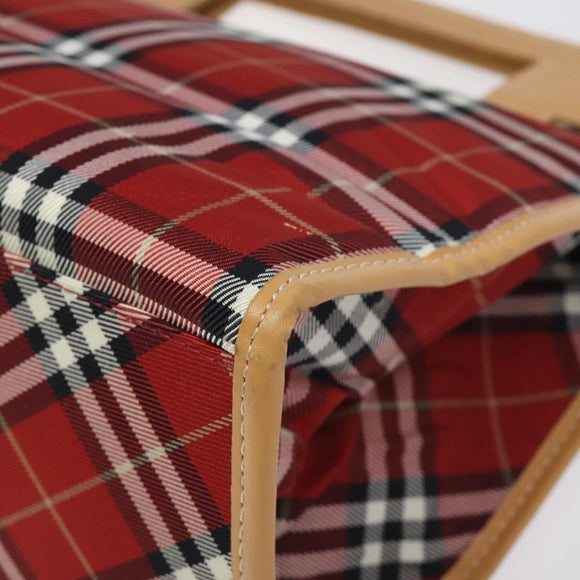 BURBERRY Nova Check Blue Label Hand Bag Nylon Leather Red Silver Auth 130950