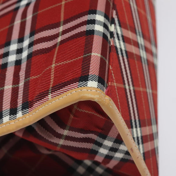 BURBERRY Nova Check Blue Label Hand Bag Nylon Leather Red Silver Auth 130950
