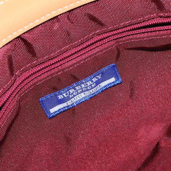 BURBERRY Nova Check Blue Label Hand Bag Nylon Leather Red Silver Auth 130950