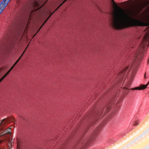 BURBERRY Nova Check Blue Label Hand Bag Nylon Leather Red Silver Auth 130950