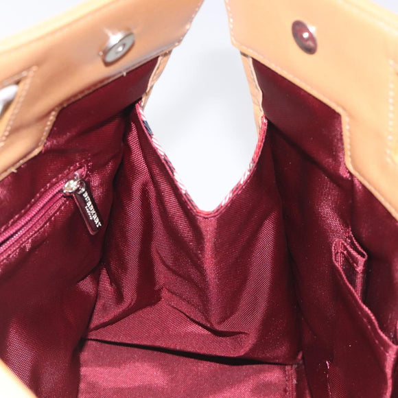 BURBERRY Nova Check Blue Label Hand Bag Nylon Leather Red Silver Auth 130950