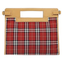 BURBERRY Nova Check Blue Label Hand Bag Nylon Leather Red Silver Auth 130950-13