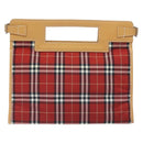 BURBERRY Nova Check Blue Label Hand Bag Nylon Leather Red Silver Auth 130950-2