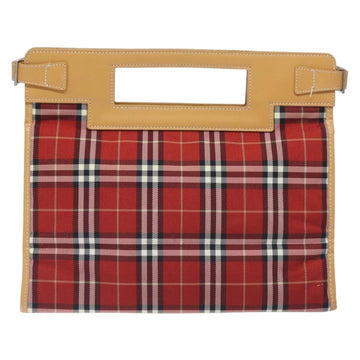 BURBERRY Nova Check Blue Label Hand Bag Nylon Leather Red Silver Auth 130950 - 0