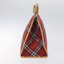 BURBERRY Nova Check Blue Label Hand Bag Nylon Leather Red Silver Auth 130950-3