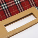 BURBERRY Nova Check Blue Label Hand Bag Nylon Leather Red Silver Auth 130950-7