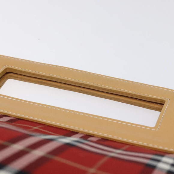 BURBERRY Nova Check Blue Label Hand Bag Nylon Leather Red Silver Auth 130950