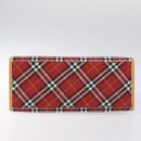 BURBERRY Nova Check Blue Label Hand Bag Nylon Leather Red Silver Auth 130950-5