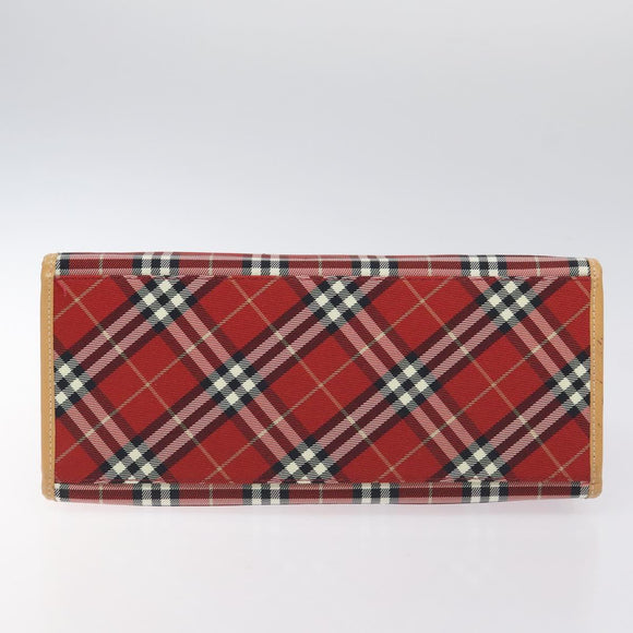 BURBERRY Nova Check Blue Label Hand Bag Nylon Leather Red Silver Auth 130950
