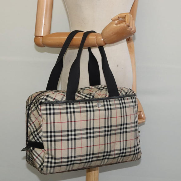 BURBERRY Nova Check Blue Label Tote Bag Nylon Beige Auth 130952