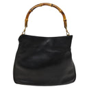 GUCCI Bamboo Hand Bag Leather 2way Black Gold 001 1638 Auth 130957-2