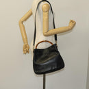 GUCCI Bamboo Hand Bag Leather 2way Black Gold 001 1638 Auth 130957-21