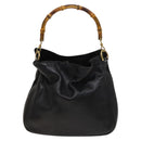GUCCI Bamboo Hand Bag Leather 2way Black Gold 001 1638 Auth 130957-3