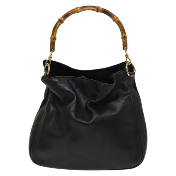 GUCCI Bamboo Hand Bag Leather 2way Black Gold 001 1638 Auth 130957