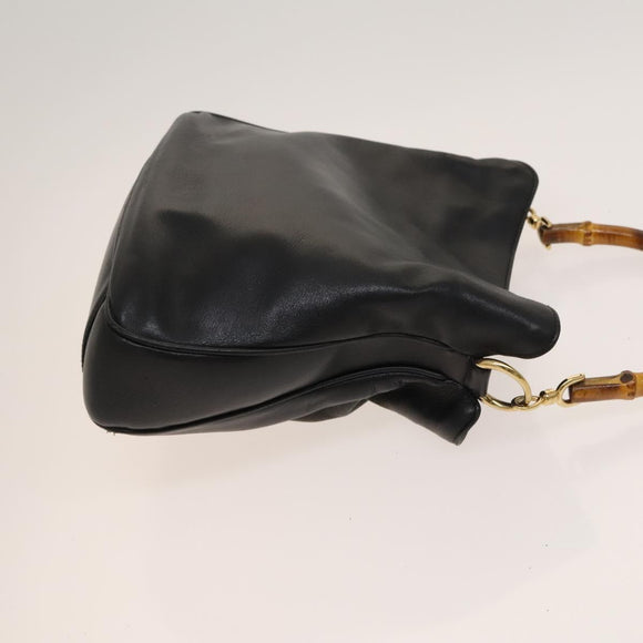 GUCCI Bamboo Hand Bag Leather 2way Black Gold 001 1638 Auth 130957