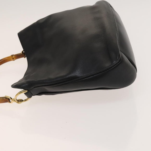 GUCCI Bamboo Hand Bag Leather 2way Black Gold 001 1638 Auth 130957