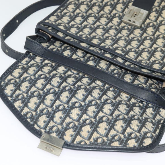 Christian Dior Trotter Canvas Shoulder Bag Navy Silver Auth 130959