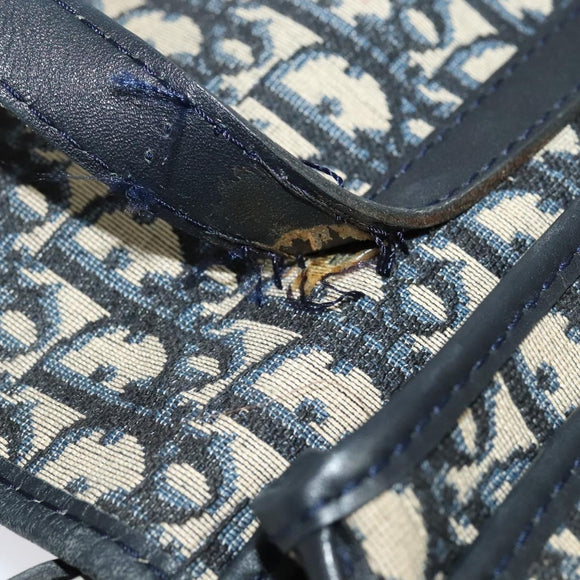 Christian Dior Trotter Canvas Shoulder Bag Navy Silver Auth 130959