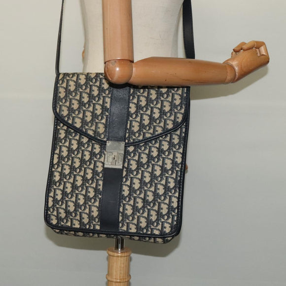 Christian Dior Trotter Canvas Shoulder Bag Navy Silver Auth 130959