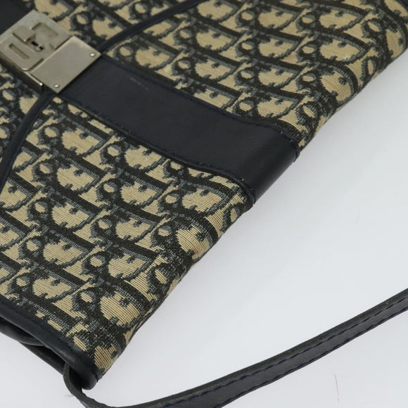 Christian Dior Trotter Canvas Shoulder Bag Navy Silver Auth 130959