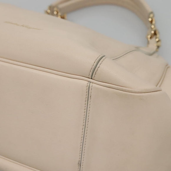 Salvatore Ferragamo Chain Tote Bag Leather Ivory Gold Auth 130960