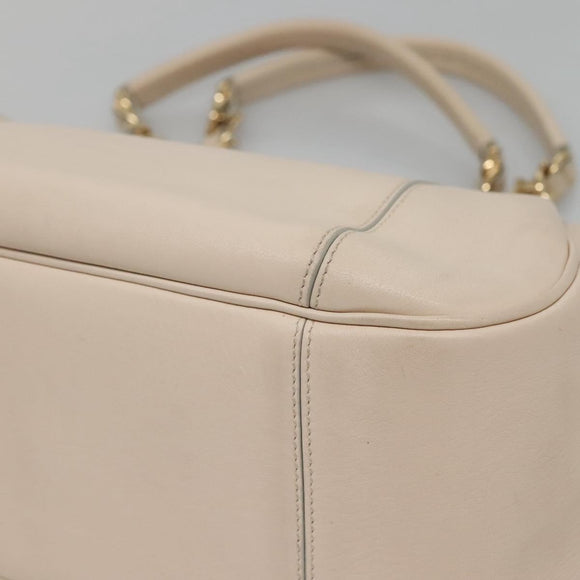 Salvatore Ferragamo Chain Tote Bag Leather Ivory Gold Auth 130960