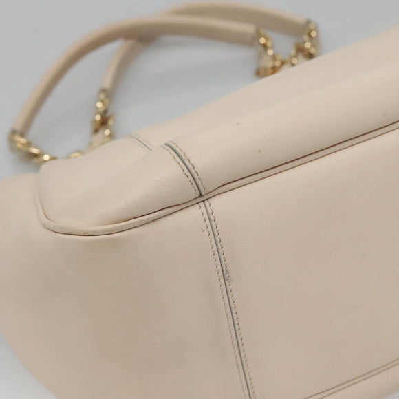 Salvatore Ferragamo Chain Tote Bag Leather Ivory Gold Auth 130960