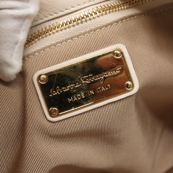 Salvatore Ferragamo Chain Tote Bag Leather Ivory Gold Auth 130960