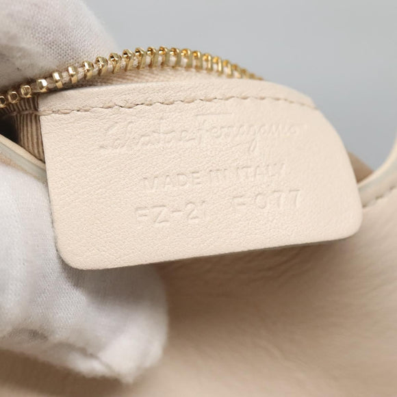 Salvatore Ferragamo Chain Tote Bag Leather Ivory Gold Auth 130960
