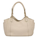 Salvatore Ferragamo Chain Tote Bag Leather Ivory Gold Auth 130960-2